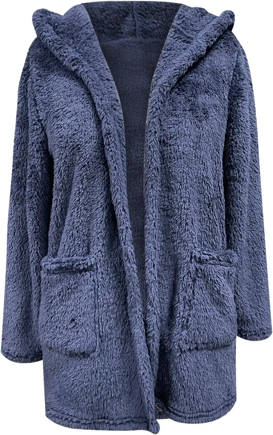 2023 Women's Fleece Coat Winter Warm Oversized Open Front Fuzzy Cardigan Soft Trendy Casual Hooded Draped Jackets with Pocket