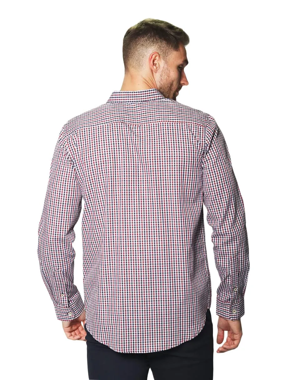 Camisas Para Hombre Manga Larga Cuadros Bicolor B45203 Vino