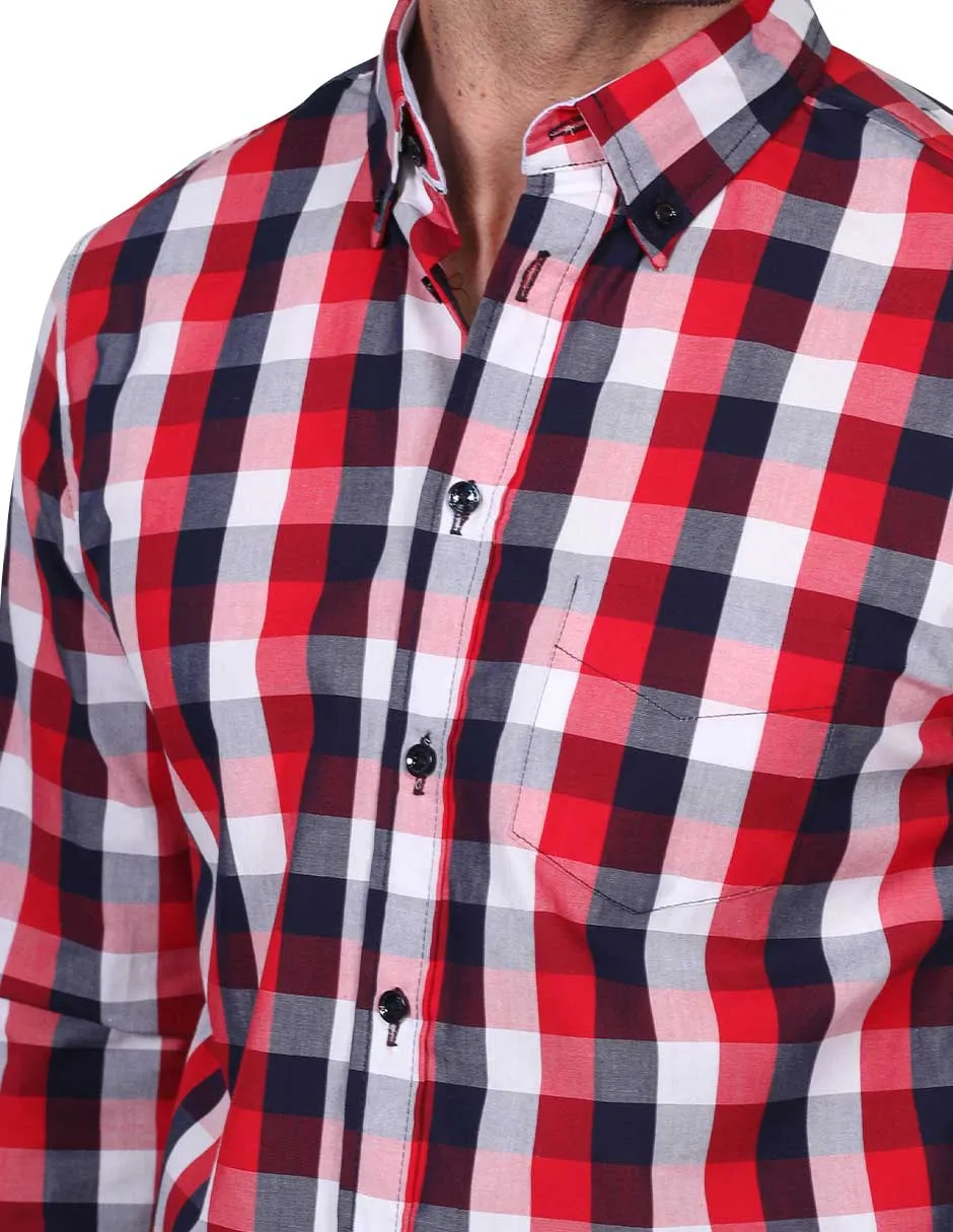 Camisas Para Hombre Manga Larga Cuadros Regular Fit 1 B21206