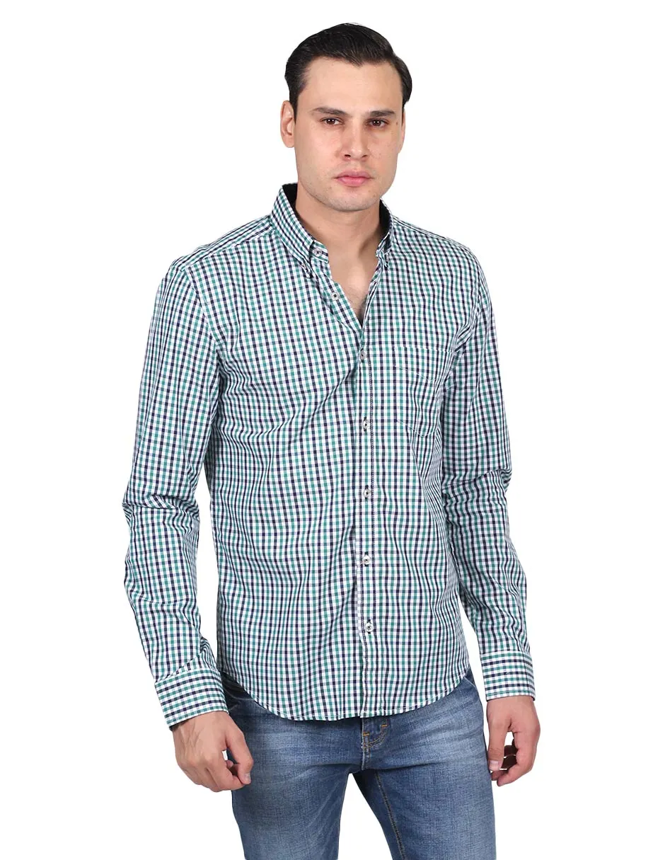 Camisas Para Hombre Manga Larga Estampado Cuadros Regular Fit Verde B25213