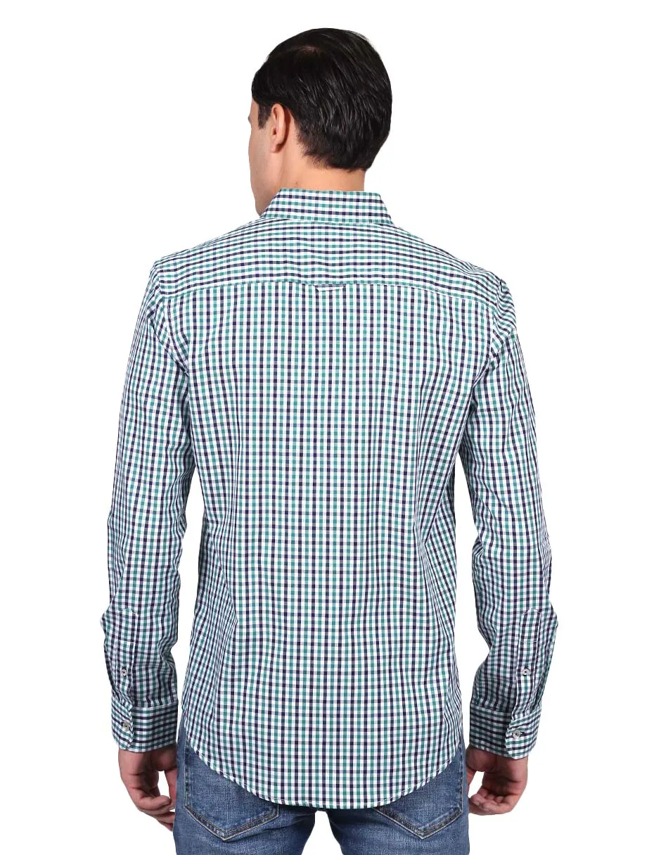 Camisas Para Hombre Manga Larga Estampado Cuadros Regular Fit Verde B25213