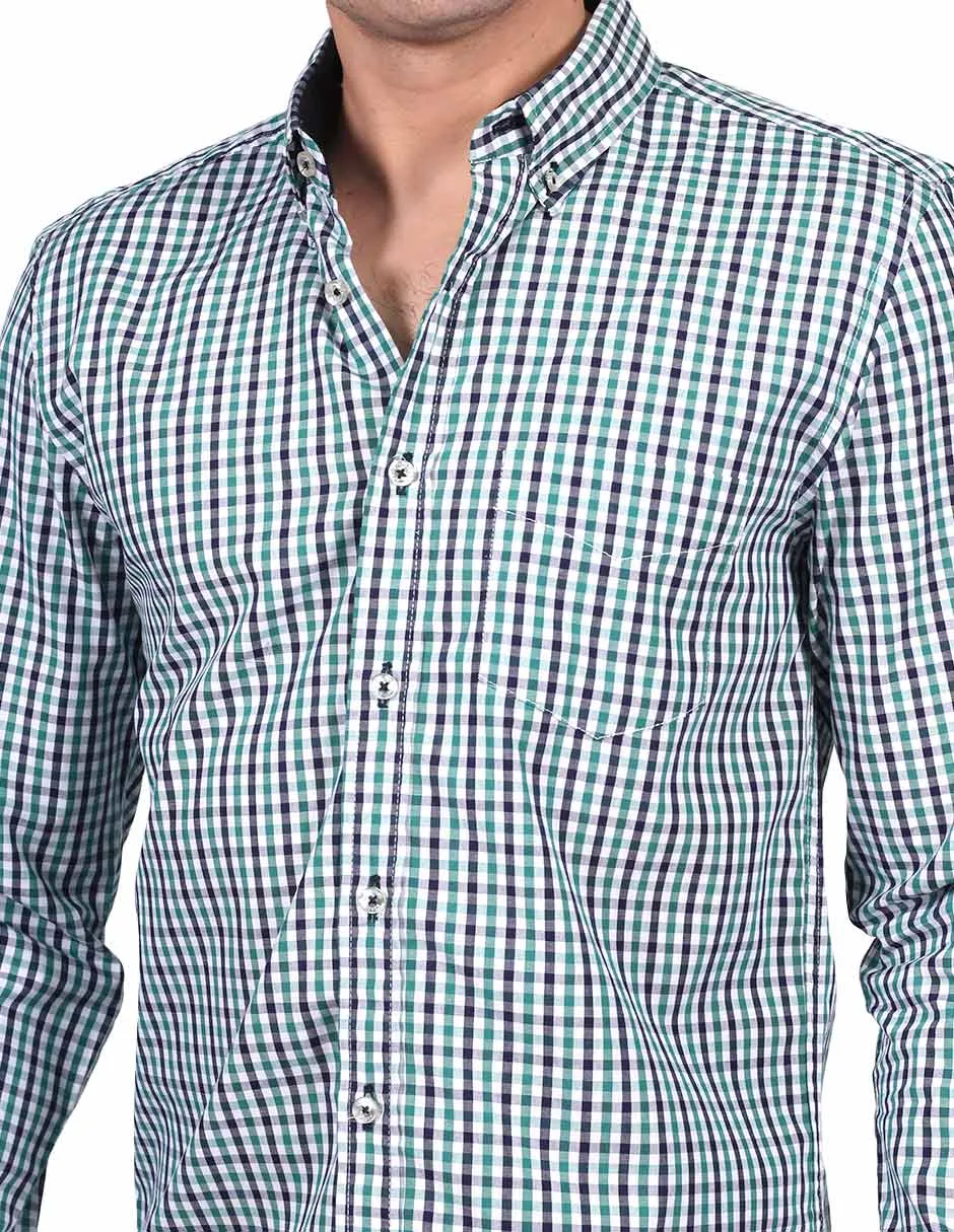 Camisas Para Hombre Manga Larga Estampado Cuadros Regular Fit Verde B25213