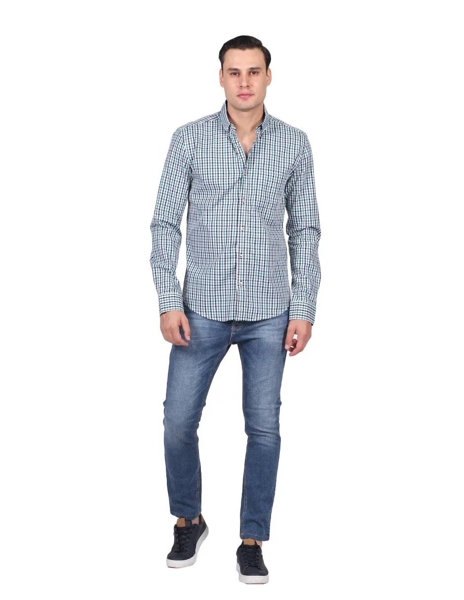 Camisas Para Hombre Manga Larga Estampado Cuadros Regular Fit Verde B25213