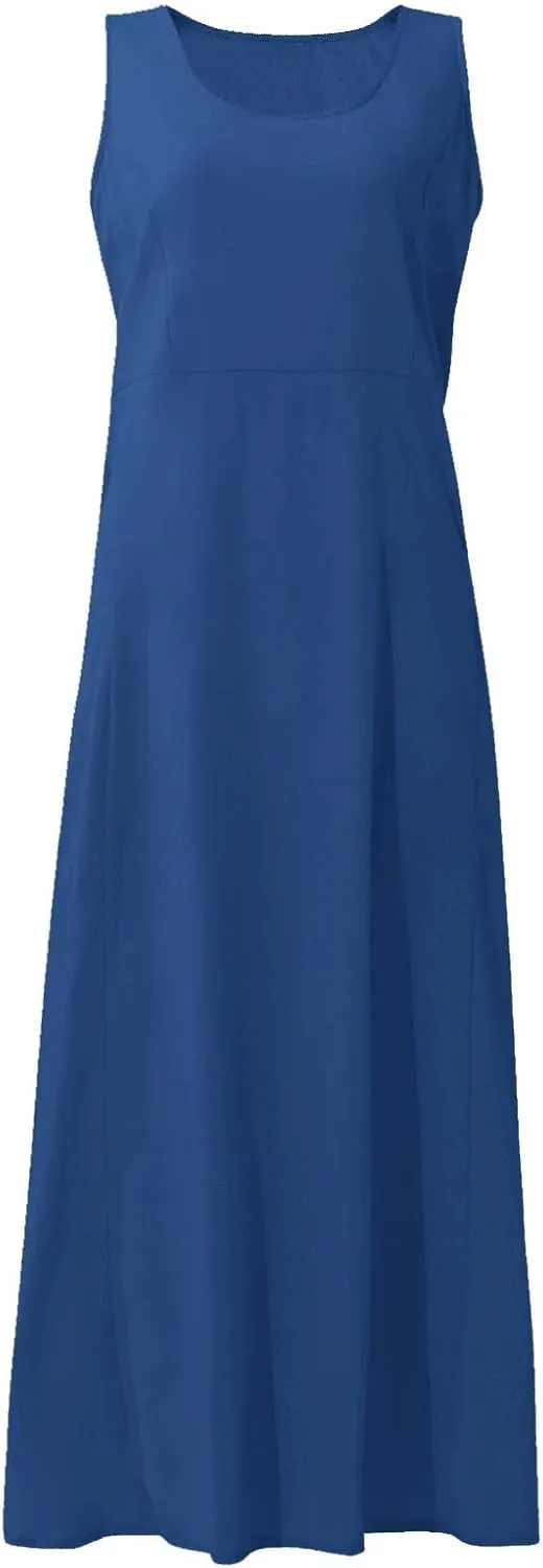 Cotton Linen Dresses for Women 2025,Plus Size Sleeveless Casual Loose Fit Comfy Vacation Beach Sundresses with Pockets