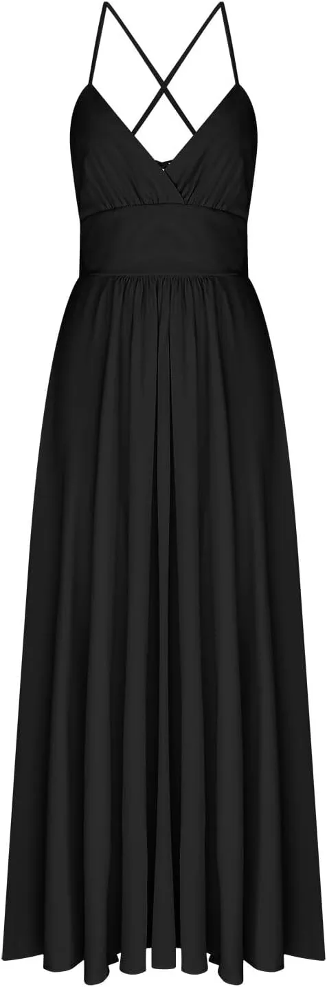 Dresses for Women Sexy Low Cut Wrap V Neck Tie Up Backless Pleated Maxi Dress Side Split Cocktail Wedding Party Gowns