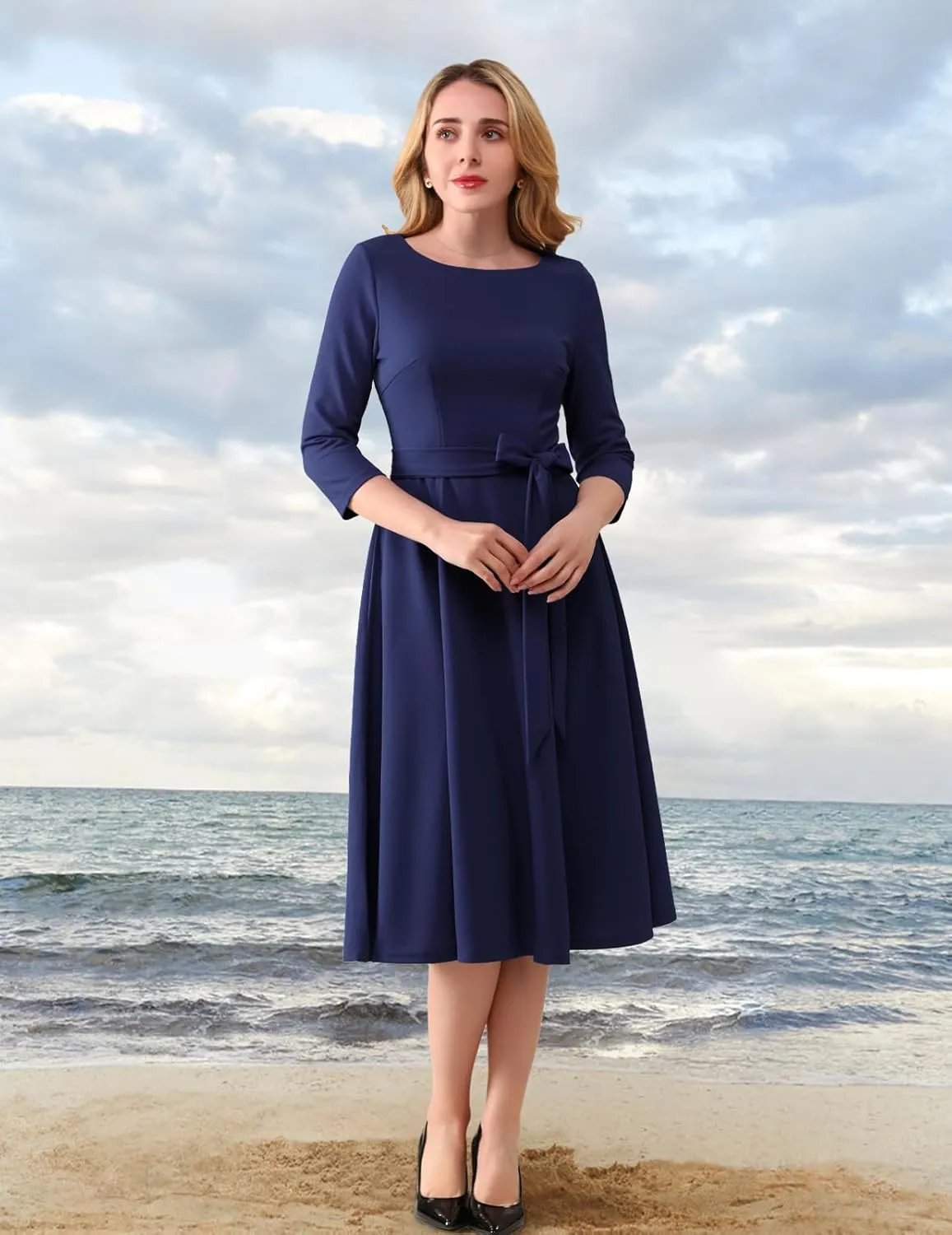 DRESSTELLS Cocktail Dresses for Women, Vintage Wedding Guest 3/4 Sleeves Formal Church Dress, Summer 2025