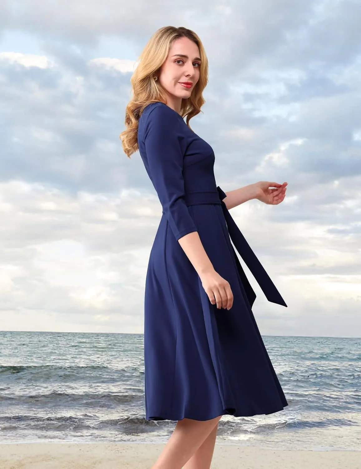 DRESSTELLS Cocktail Dresses for Women, Vintage Wedding Guest 3/4 Sleeves Formal Church Dress, Summer 2025