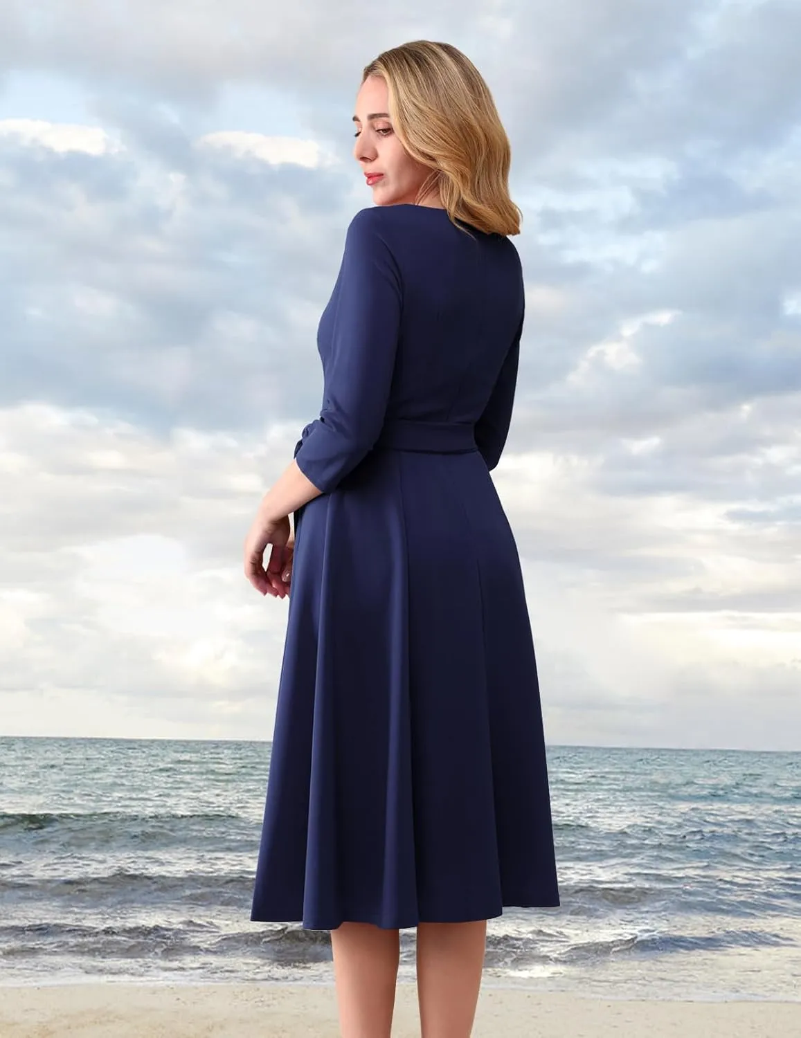 DRESSTELLS Cocktail Dresses for Women, Vintage Wedding Guest 3/4 Sleeves Formal Church Dress, Summer 2025