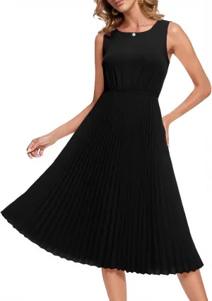 DRESSTELLS Women's Summer Sleeveless Midi Pleated Cocktail Dress for Wedding Guest Casual&Business Work