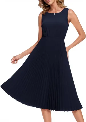 DRESSTELLS Women's Summer Sleeveless Midi Pleated Cocktail Dress for Wedding Guest Casual&Business Work