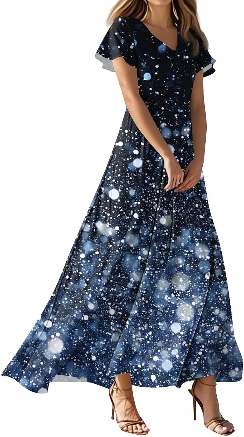 Floral Dresses for Women Classy Resort Casual Tea Party Funny Picnic Short Sleeve Sun Dresses 2025 Vacation with Sleeves