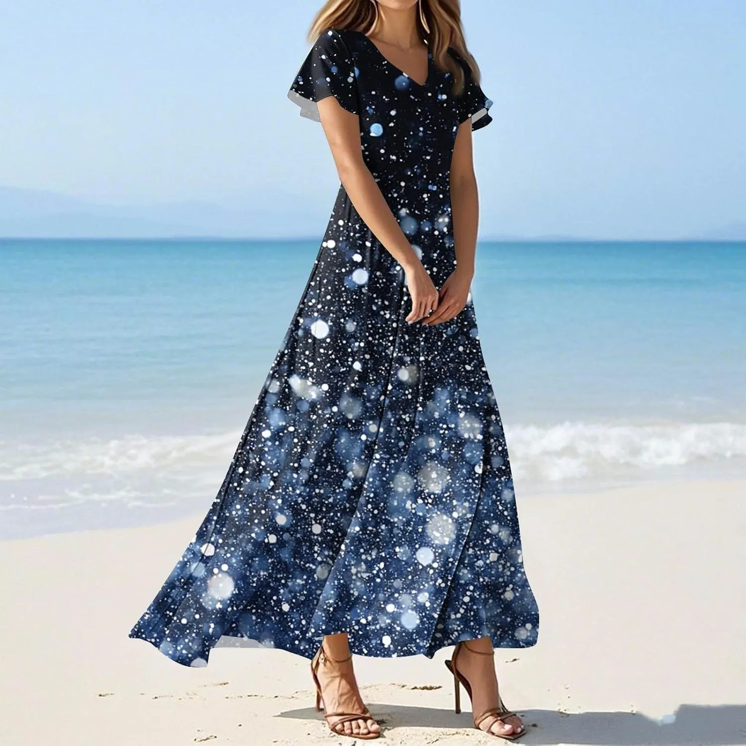 Floral Dresses for Women Classy Resort Casual Tea Party Funny Picnic Short Sleeve Sun Dresses 2025 Vacation with Sleeves