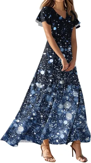 Floral Dresses for Women Classy Resort Casual Tea Party Funny Picnic Short Sleeve Sun Dresses 2025 Vacation with Sleeves