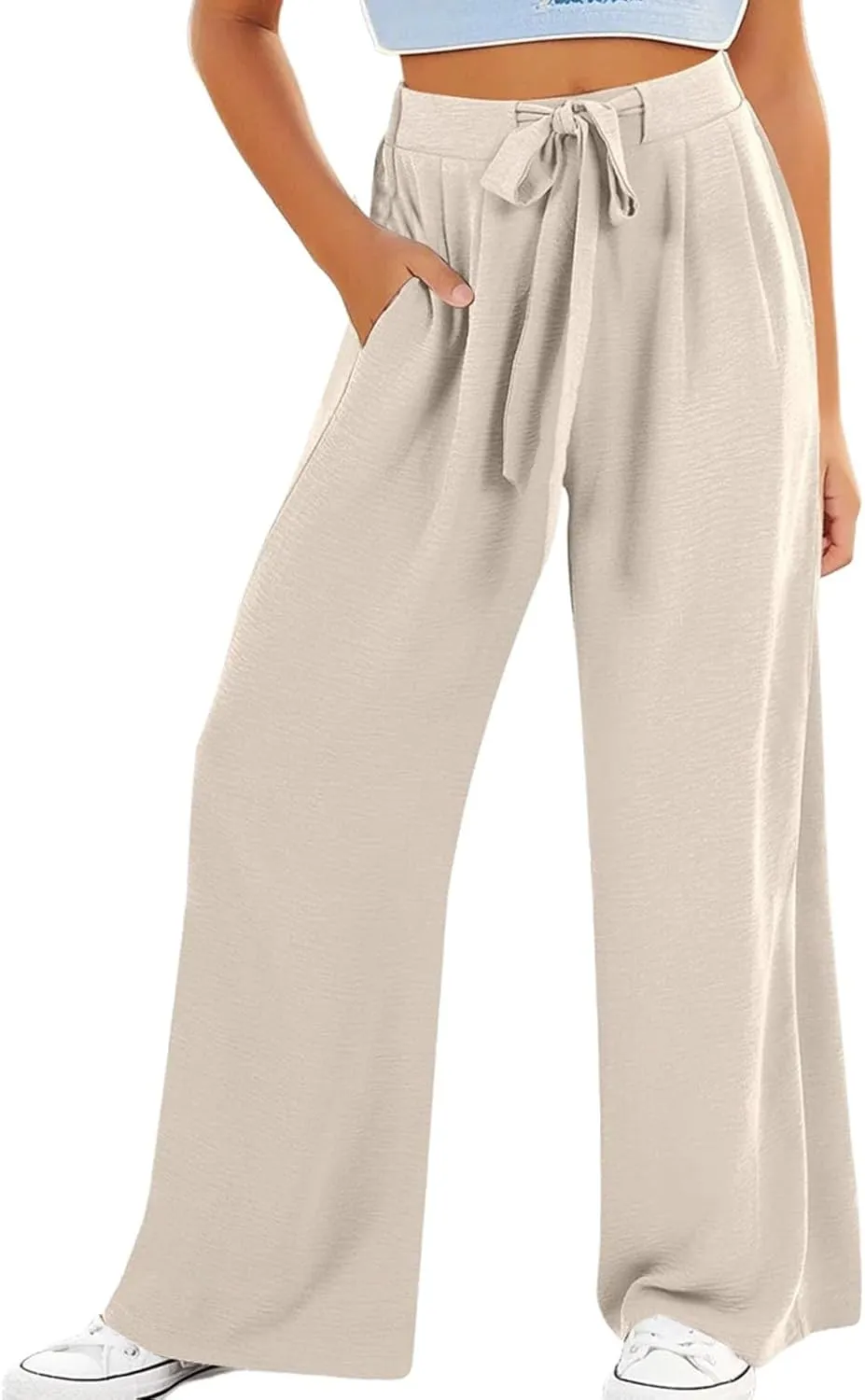 Girls Wide Leg Palazzo Pants Loose Lounges Summer High Waist Flowy Casual Trousers Beach Travel Vacation