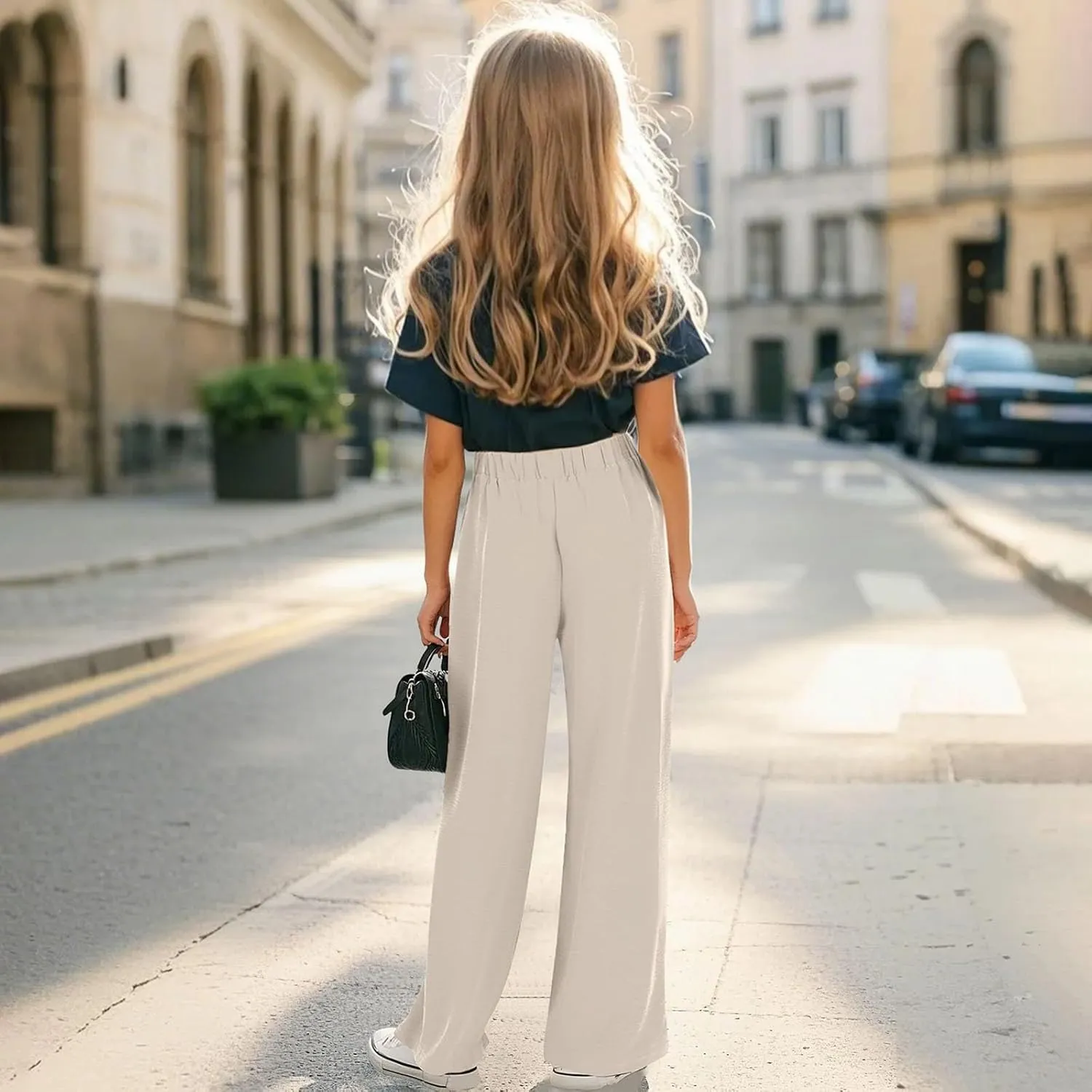Girls Wide Leg Palazzo Pants Loose Lounges Summer High Waist Flowy Casual Trousers Beach Travel Vacation