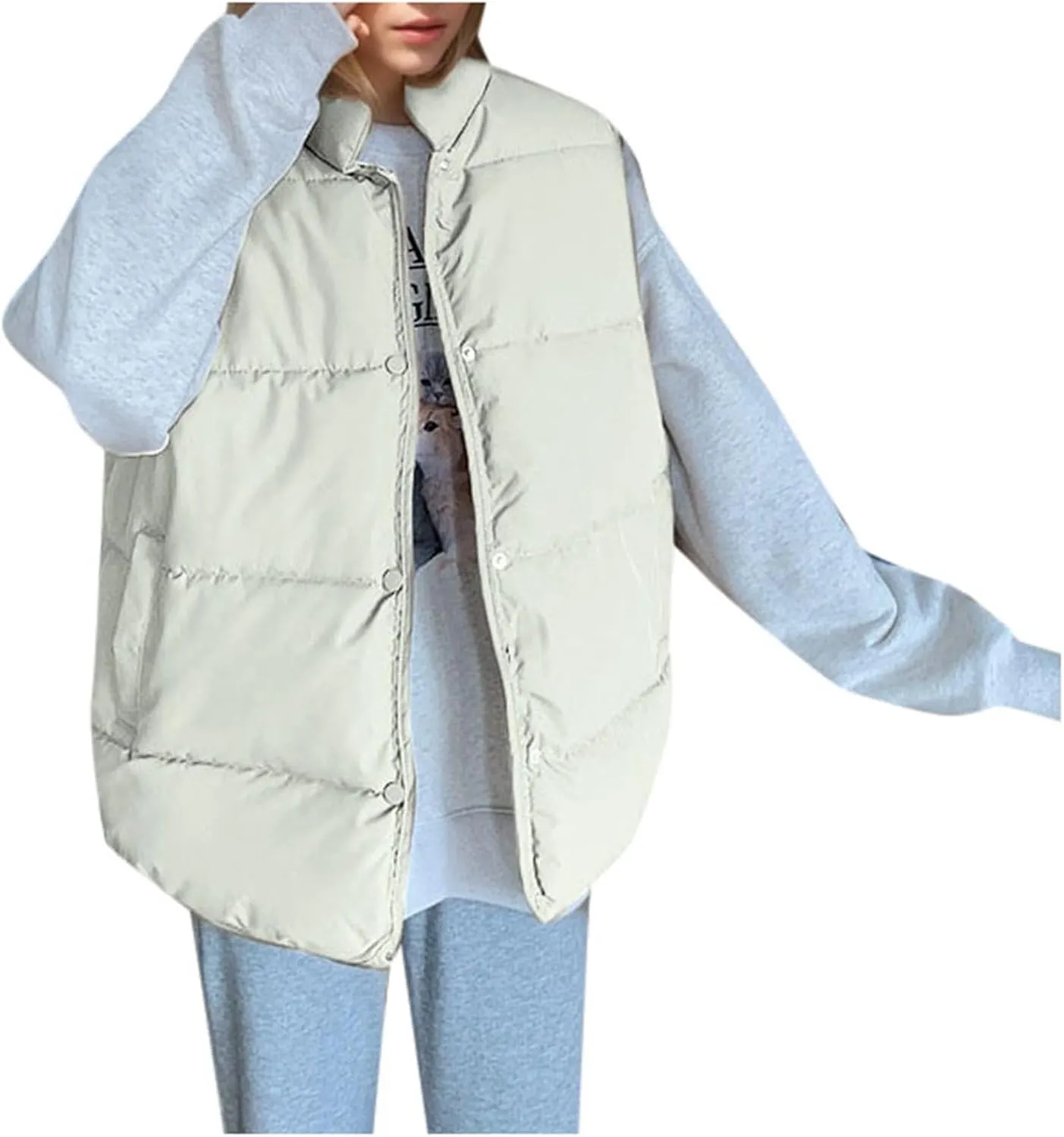 Ladies Lightweight Fall Winter Vest Loose Fit Plus Size Sleeveless Jacket With Stand Collar Winter down Jacket