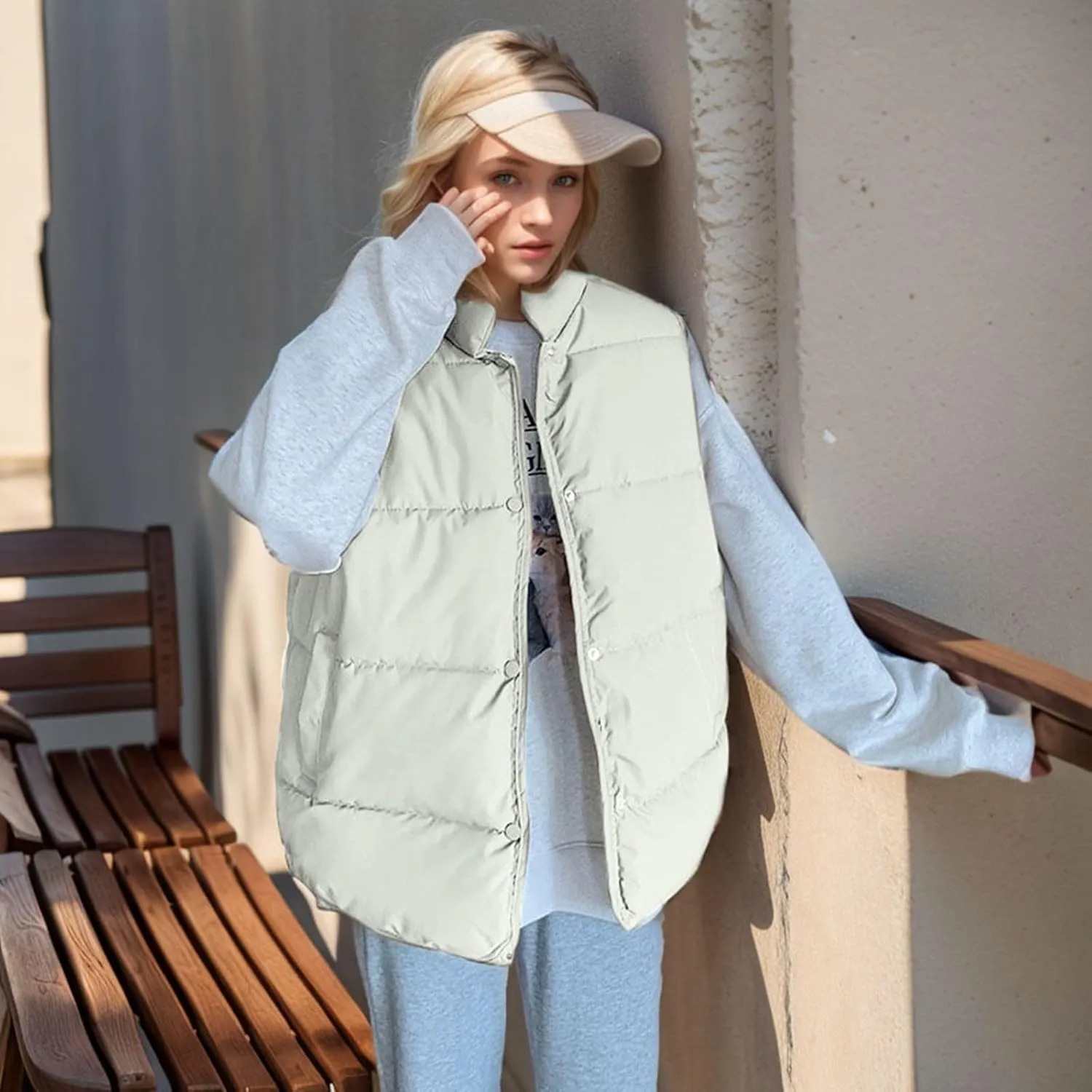 Ladies Lightweight Fall Winter Vest Loose Fit Plus Size Sleeveless Jacket With Stand Collar Winter down Jacket