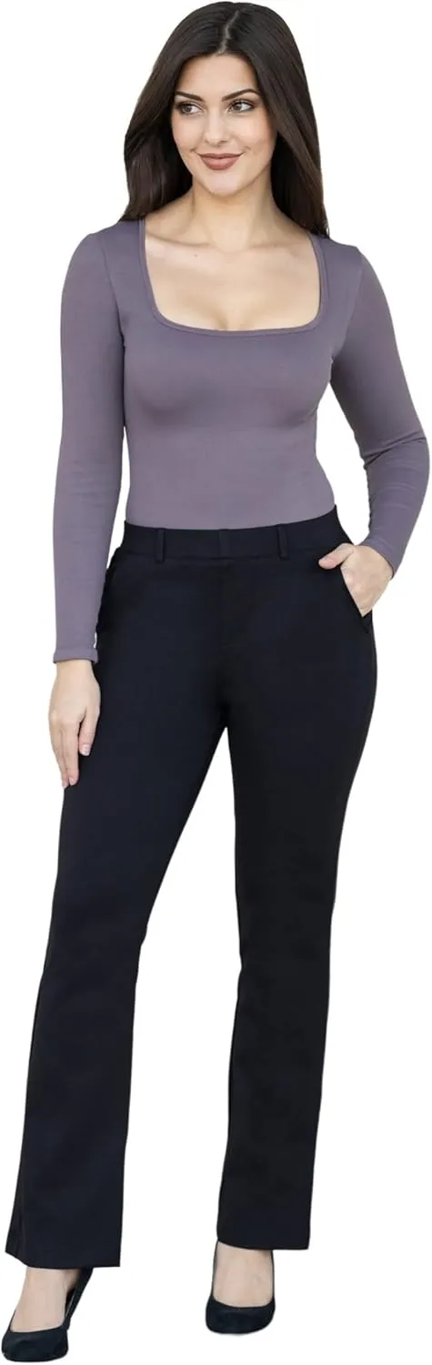 Marycrafts Women's Pull On Stretch Yoga Straight Dress Work Pants 29" /31"/33"