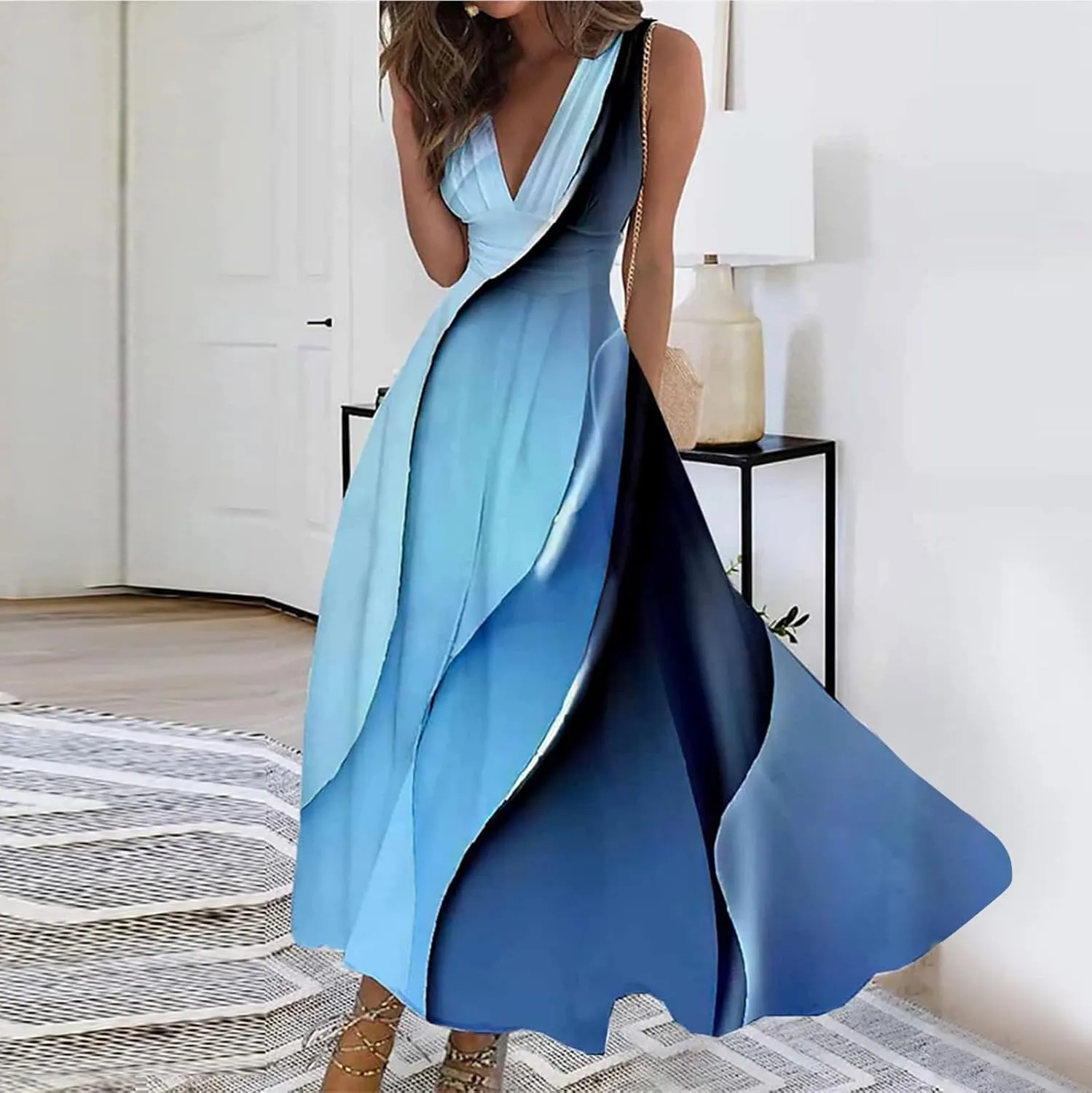 Maxi Dresses for Women 2025 Casual Trendy Summer Dress V Neck Sleeveless Formal Sundresses A Line Flowy Sundress