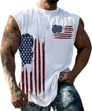 Mens American Flag Tank Top Patriotic Shirts Patriotic Sleeveless Shirts 4Th of July Outfits Gym Muscle Hoodie