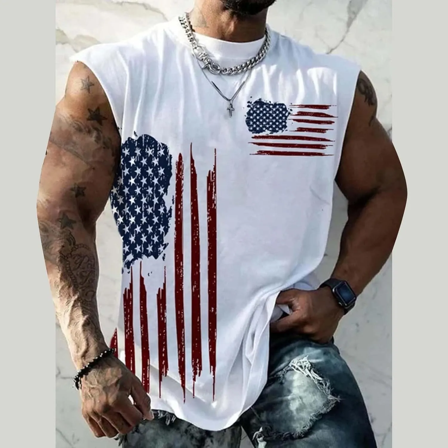 Mens American Flag Tank Top Patriotic Shirts Patriotic Sleeveless Shirts 4Th of July Outfits Gym Muscle Hoodie
