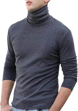 Mens Turtleneck Long Sleeve Shirts Turtle Neck Thermal Compression Shirts Stretch Warm Fleece Lined Tops Base Layer