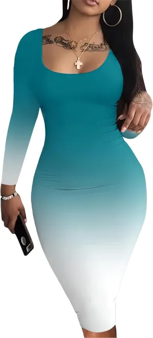 Nimsruc Womens Autumn Casual Sexy Long Sleeves Bodycon Dress Basic Pencil Midi Club Dresses