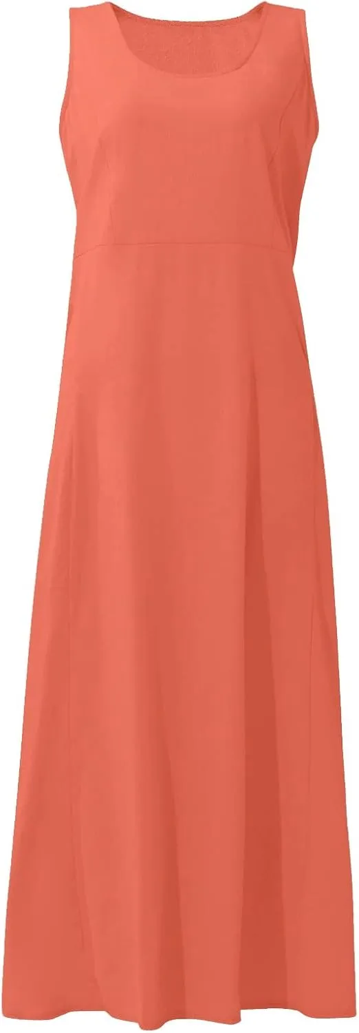 Plus Size Cotton Linen Summer Dresses for Curvy Women 2025 Sleeveless Maxi Vacation Beach Sundresses with Pockets