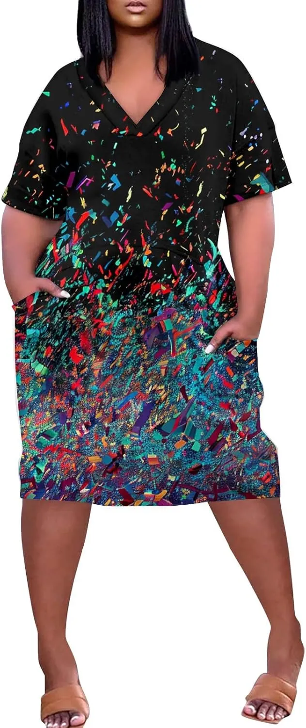 Plus Size Dresses for Curvy Women 2024 Summer Casual Short Sleeve Tshirt Midi Dress with Pockets Beach Vacation Dress