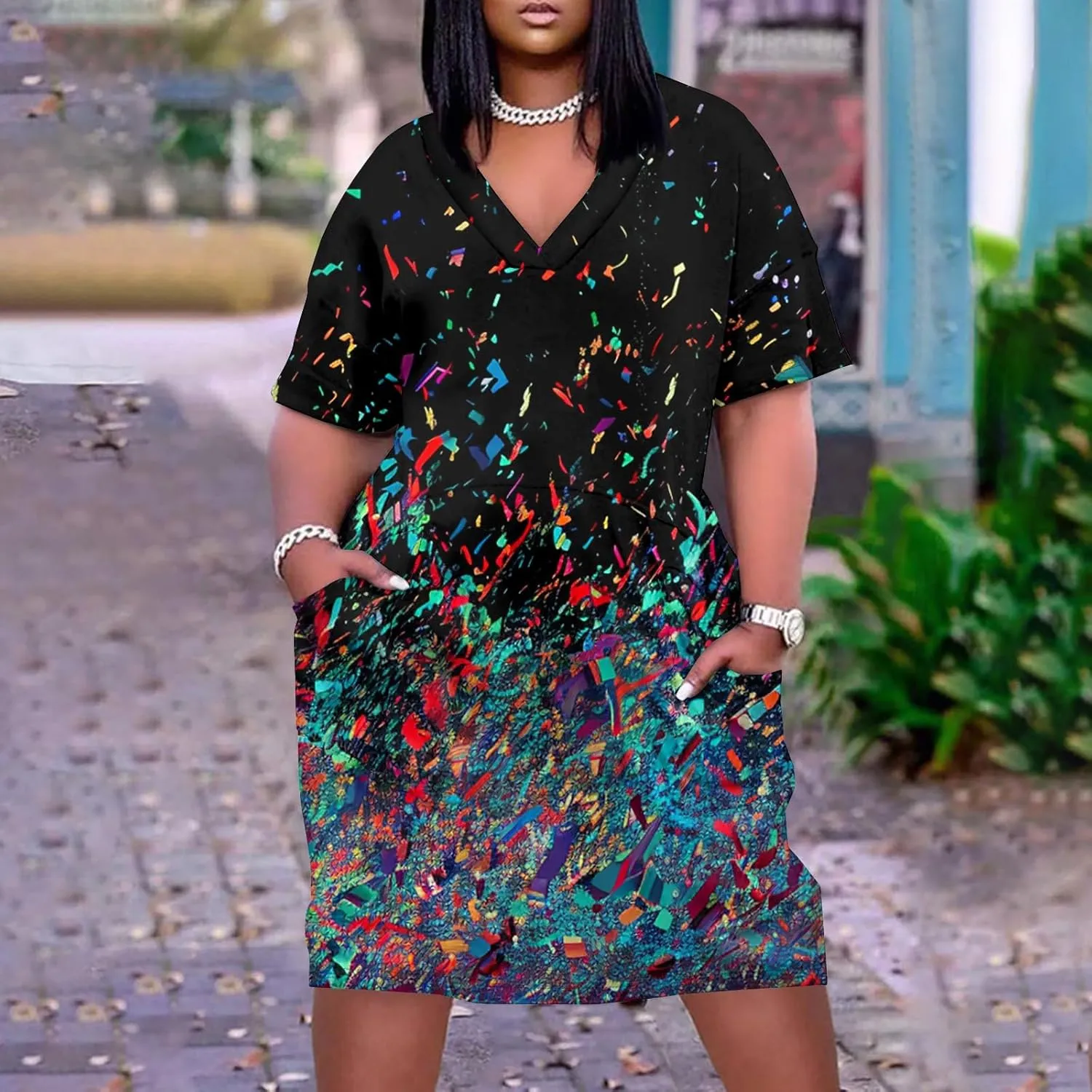 Plus Size Dresses for Curvy Women 2024 Summer Casual Short Sleeve Tshirt Midi Dress with Pockets Beach Vacation Dress