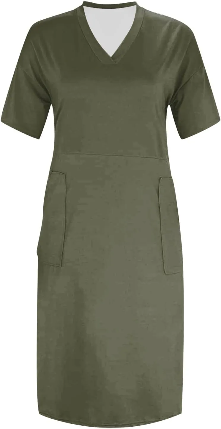 Plus Size Dresses for Curvy Women 2024 Summer Casual Short Sleeve Tshirt Midi Dress with Pockets Beach Vacation Dress