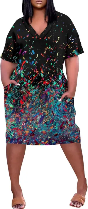 Plus Size Dresses for Curvy Women 2024 Summer Casual Short Sleeve Tshirt Midi Dress with Pockets Beach Vacation Dress