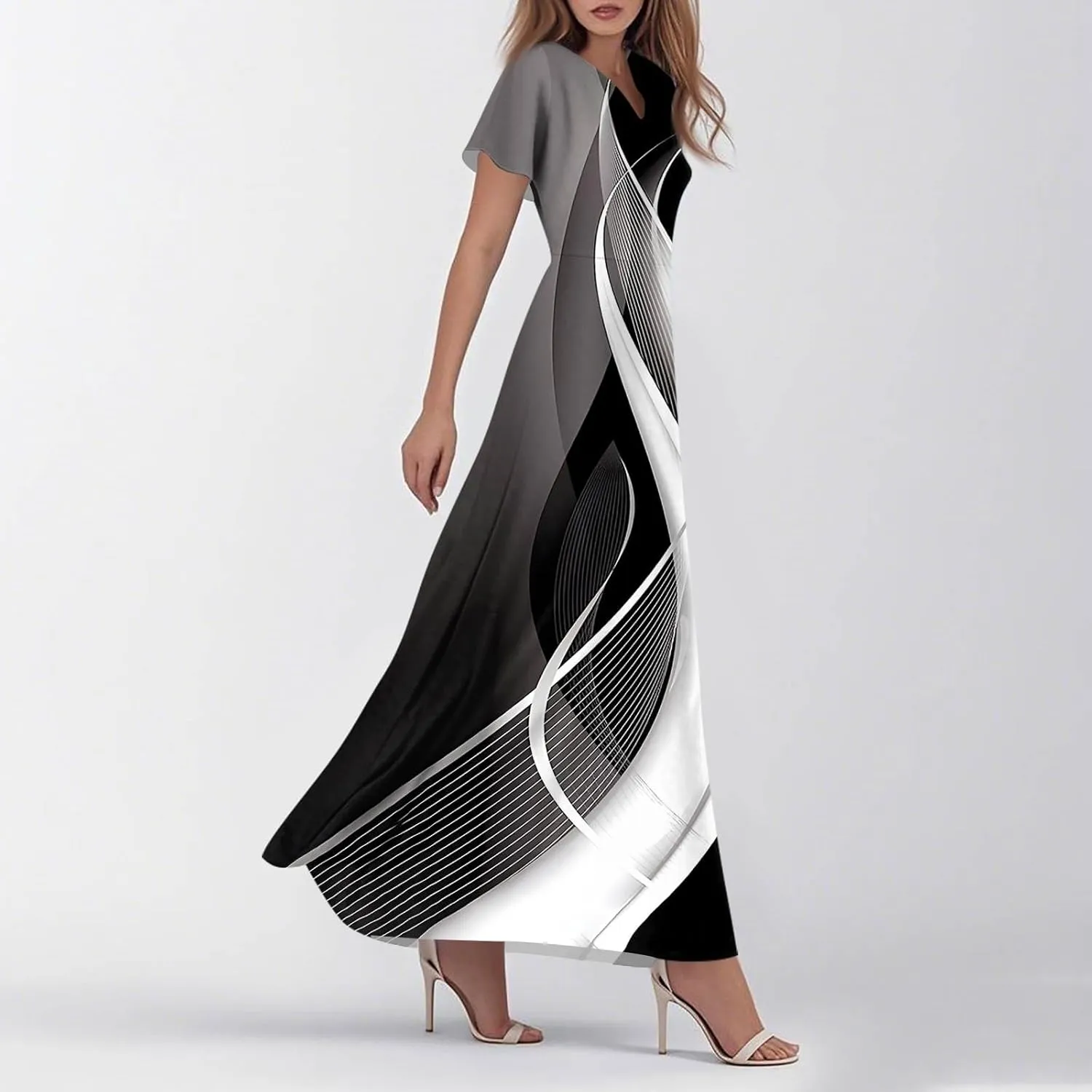 Summer Dresses for Women 2025 Elegant Classy Flowy Ruffle Swing V Neck A Line Dress Casual Boho Long Maxi Sundresses