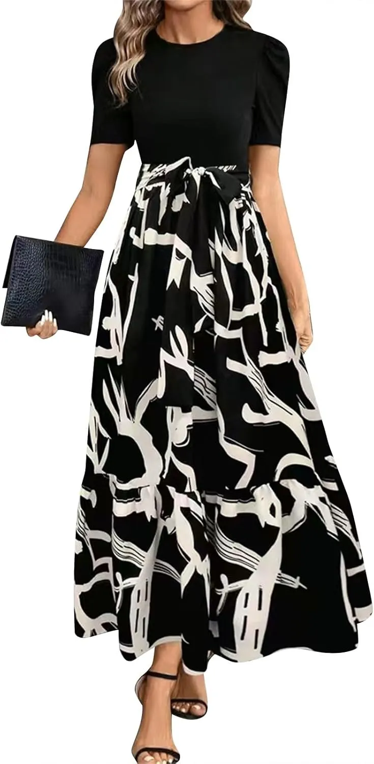 Summer Dresses for Women 2025 Empire Waist Wrap Floral Print High Waist Fashion Elegant Tea Party Dresses