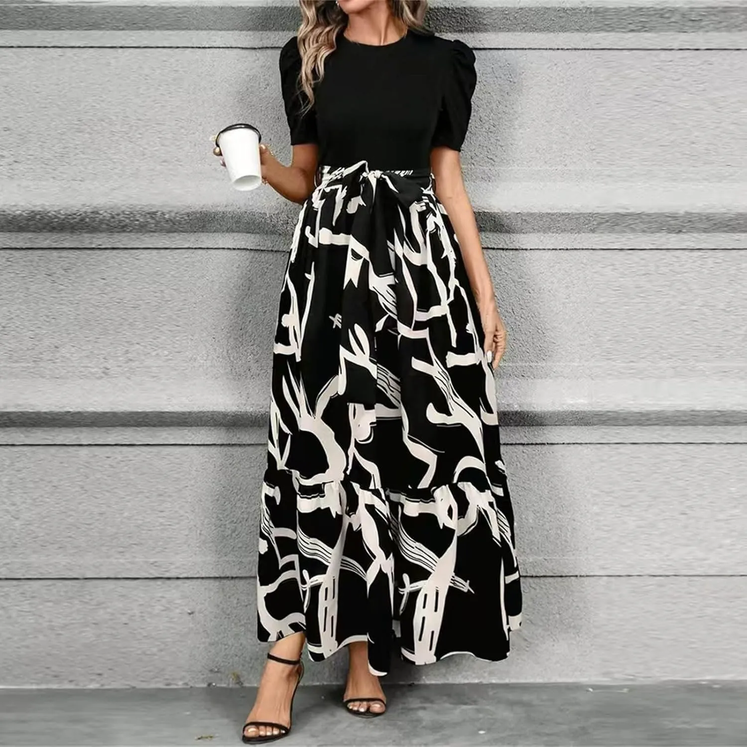 Summer Dresses for Women 2025 Empire Waist Wrap Floral Print High Waist Fashion Elegant Tea Party Dresses