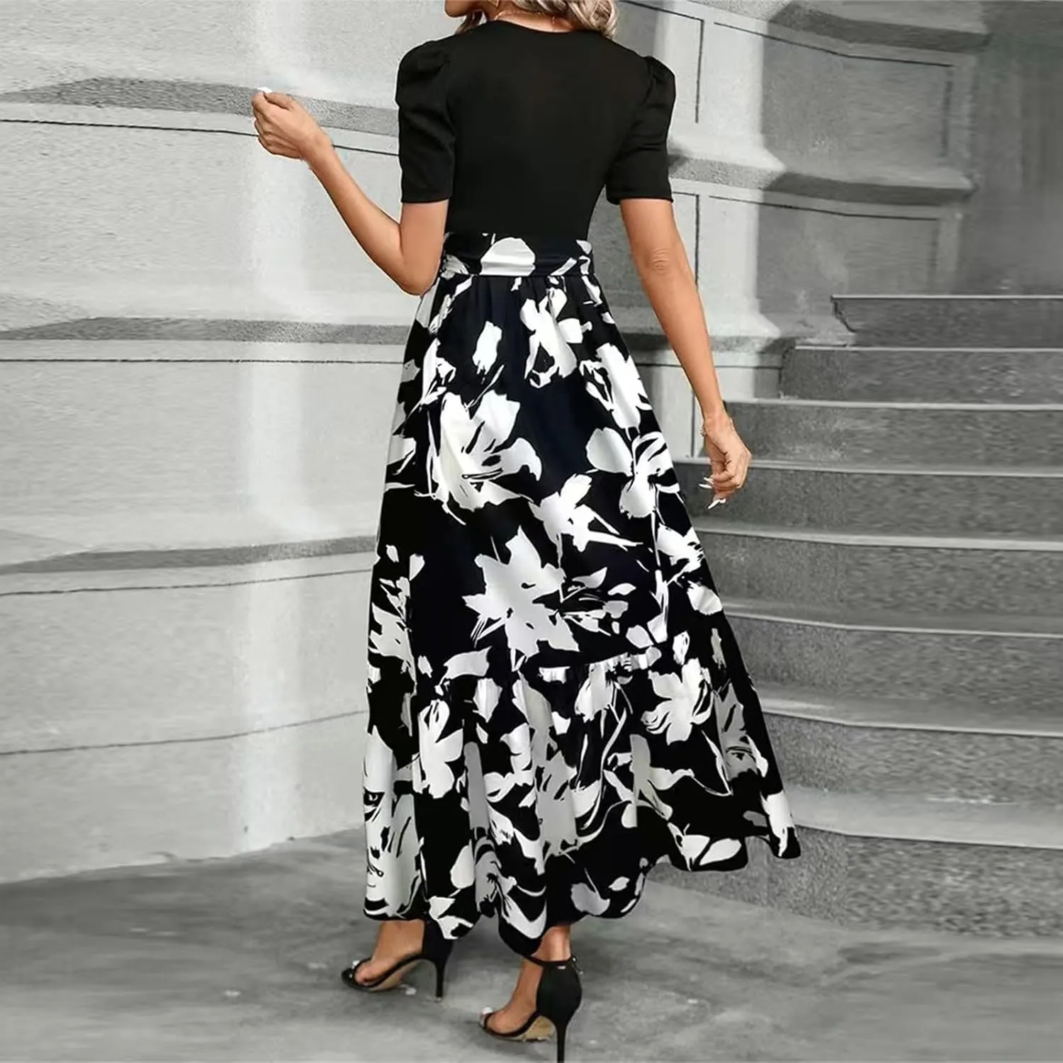 Summer Dresses for Women 2025 Empire Waist Wrap Floral Print High Waist Fashion Elegant Tea Party Dresses
