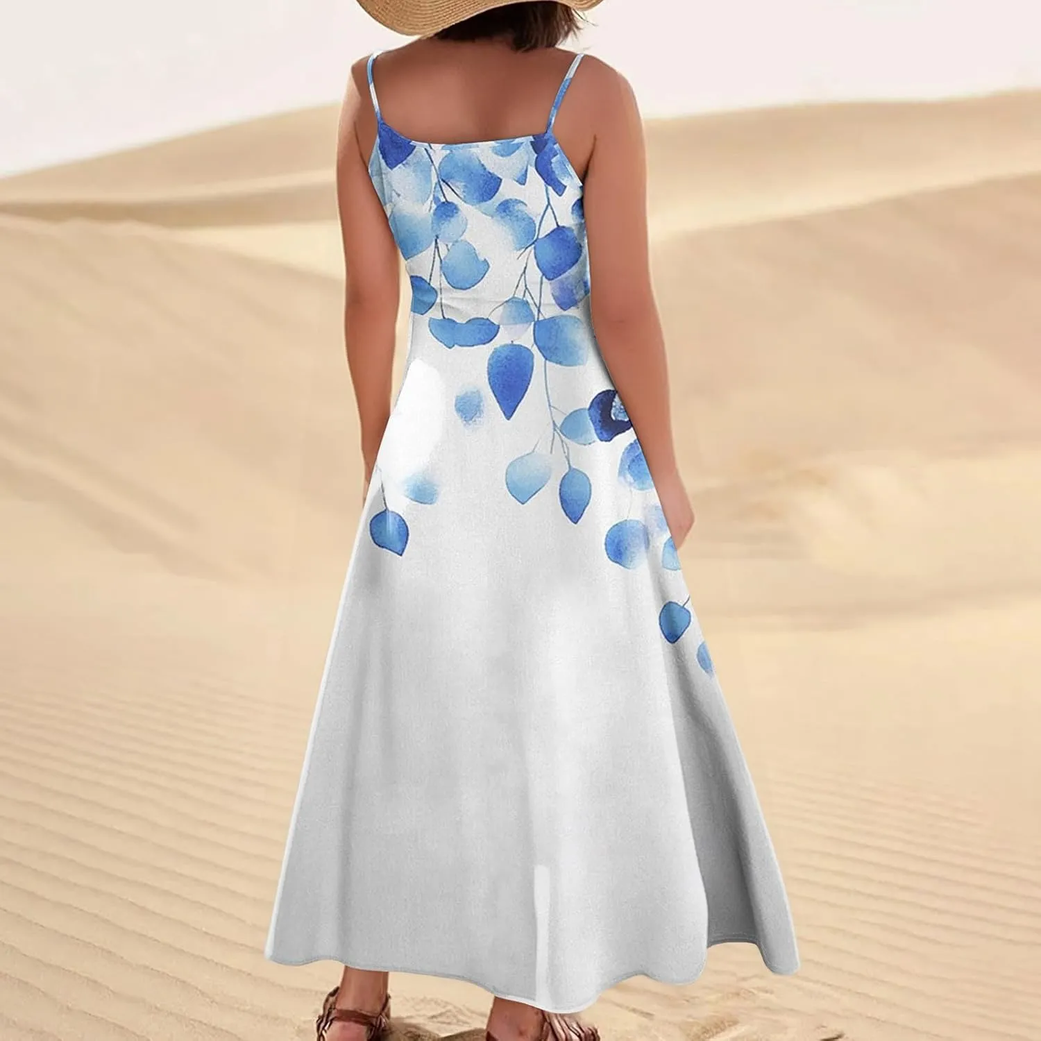 Summer Dresses for Women 2025 Trendy Floral Spaghetti Strap Maxi Sundresses Tropical Paisley Sleeveless Dress with Pockets