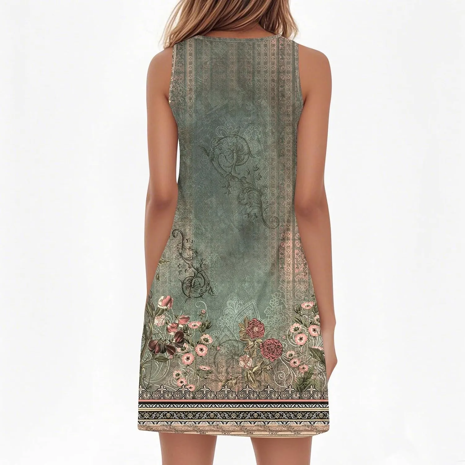 Summer Dresses for Women V-Neck Sundresses Sleeveless Loose Sleep Dress Beach Tank Dress Floral Casual T Shirt Dresses