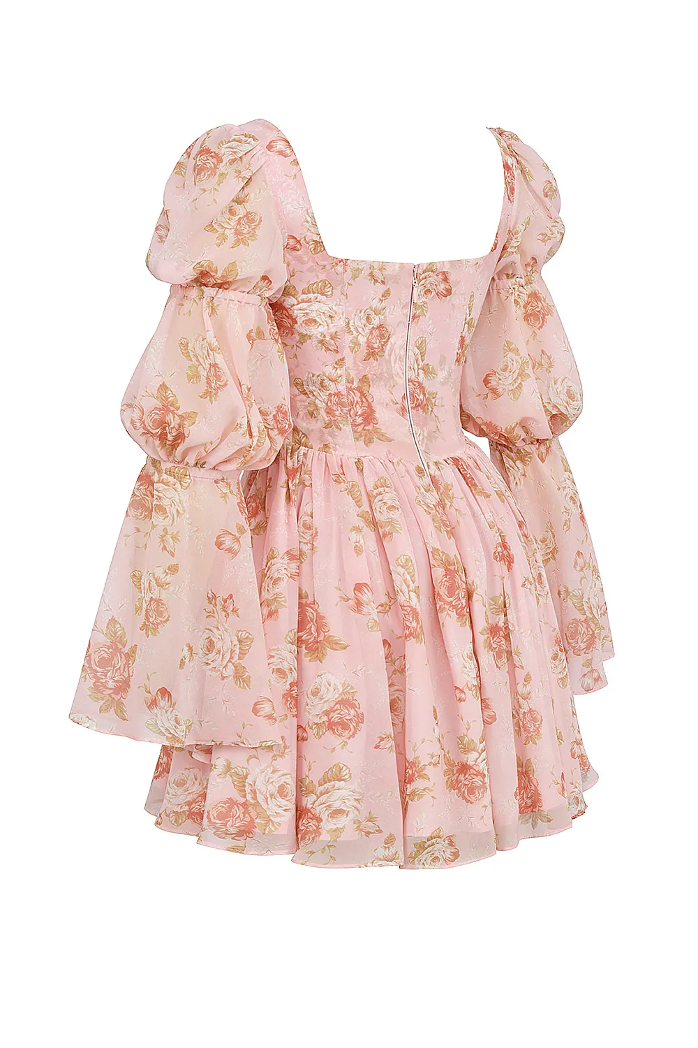 Vestido Curto Bufante Rosa Floral Modelo Sancia