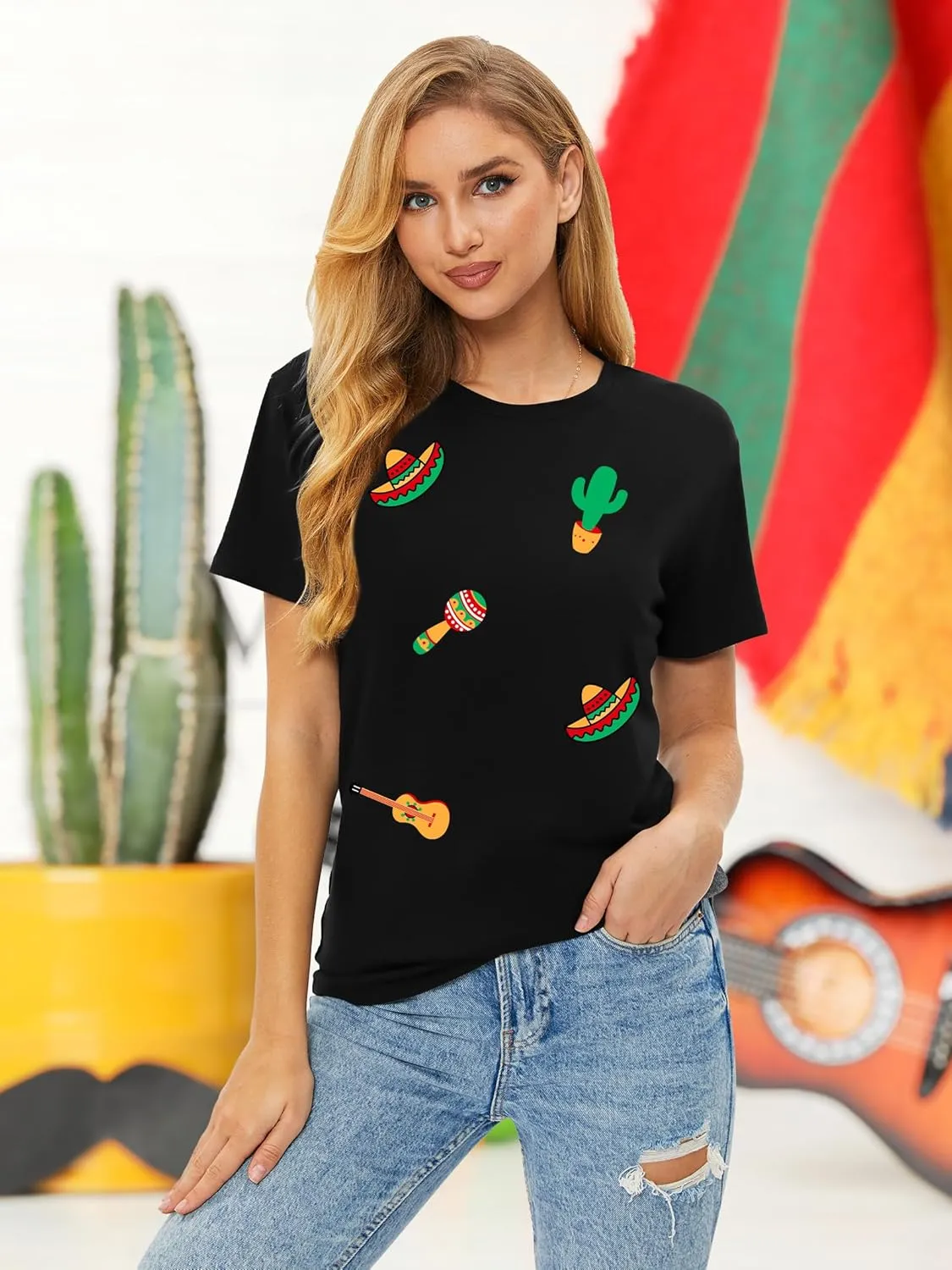 VVNTY Cinco De Mayo T Shirt for Women: Let's Fiesta Shirts Funny Mexican Party Tee Sombrero 5 De Mayo Graphic Tops