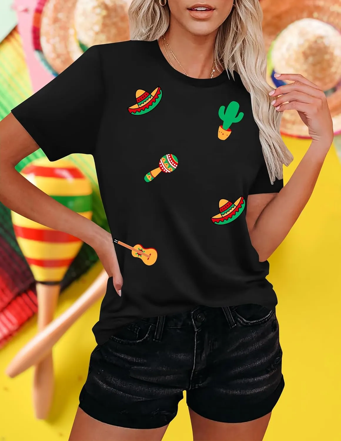 VVNTY Cinco De Mayo T Shirt for Women: Let's Fiesta Shirts Funny Mexican Party Tee Sombrero 5 De Mayo Graphic Tops