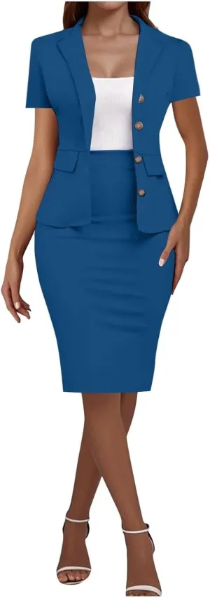 Womens 2 Piece Suit Skirt Set Elegant Lady Office Work Blazer and Slim Fit Midi Pencil Skirt Business Casual Outfits