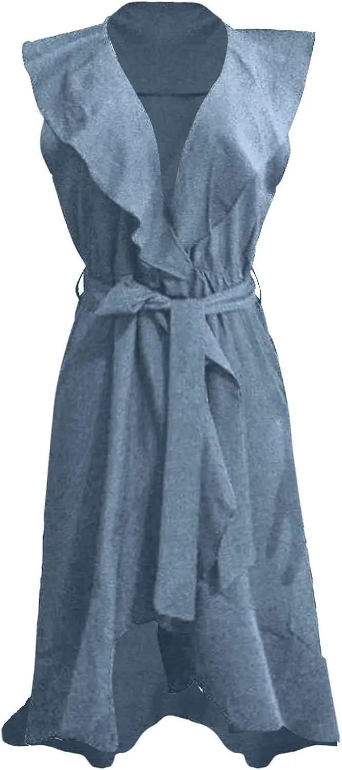 Women's 2025 Summer Wrap Midi Dress Casual Boho Deep V Neck Short Sleeve Ruffle Hem Split Beach Long Dresses