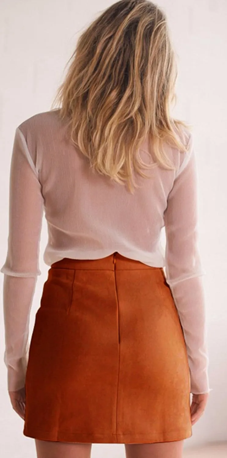 Women's Faux Suede High Waist Button A-Line Mini Pencil Skirt