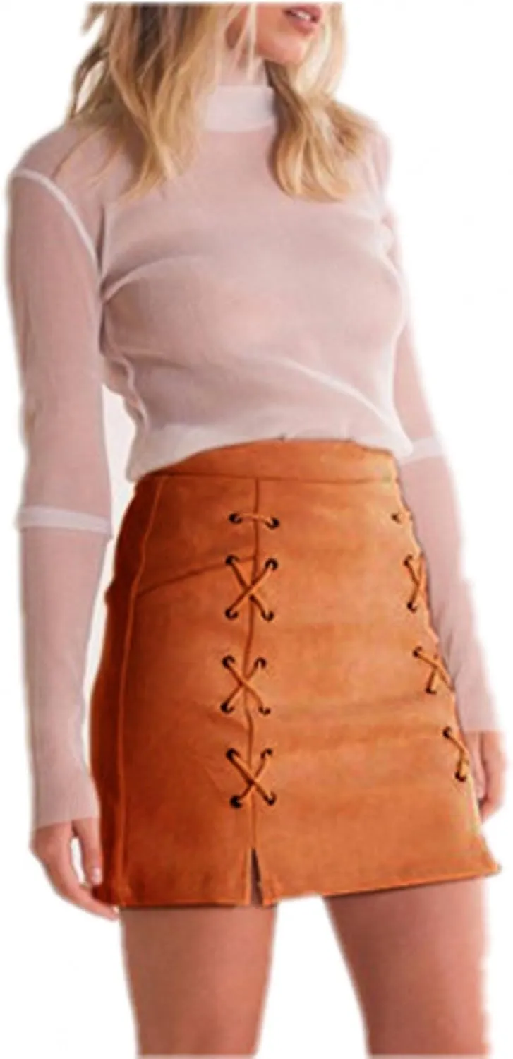 Women's Faux Suede High Waist Button A-Line Mini Pencil Skirt