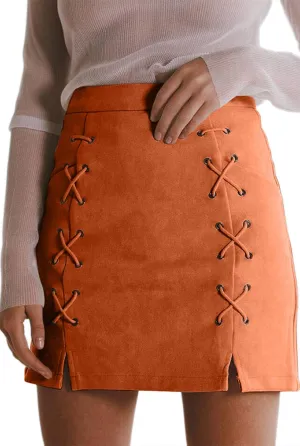 Women's Faux Suede High Waist Button A-Line Mini Pencil Skirt