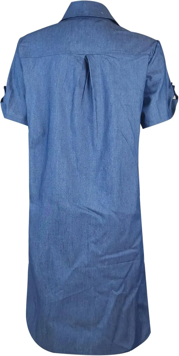 Womens Shirt Dress Summer Casual with Sleeves Sundresses Button Down Trendy Beach Cover Up Tunic Dresses with Pockets